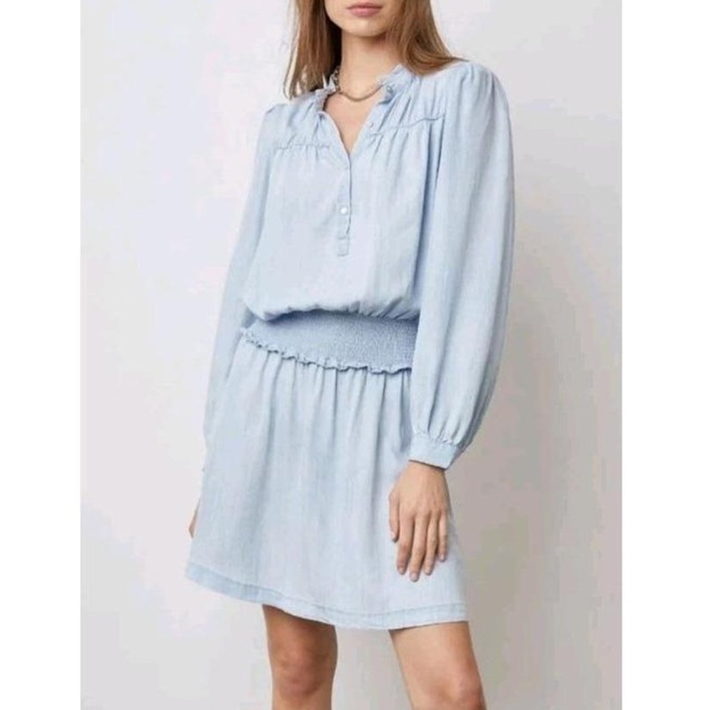 Rails Blue Smocked Waist Long Sleeve Dress